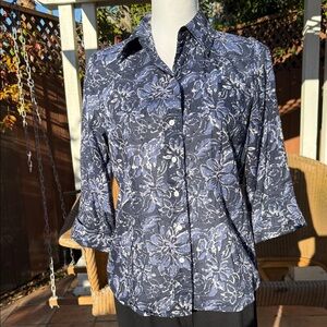 Coldwater Creek Navy Floral Button Down Shirt